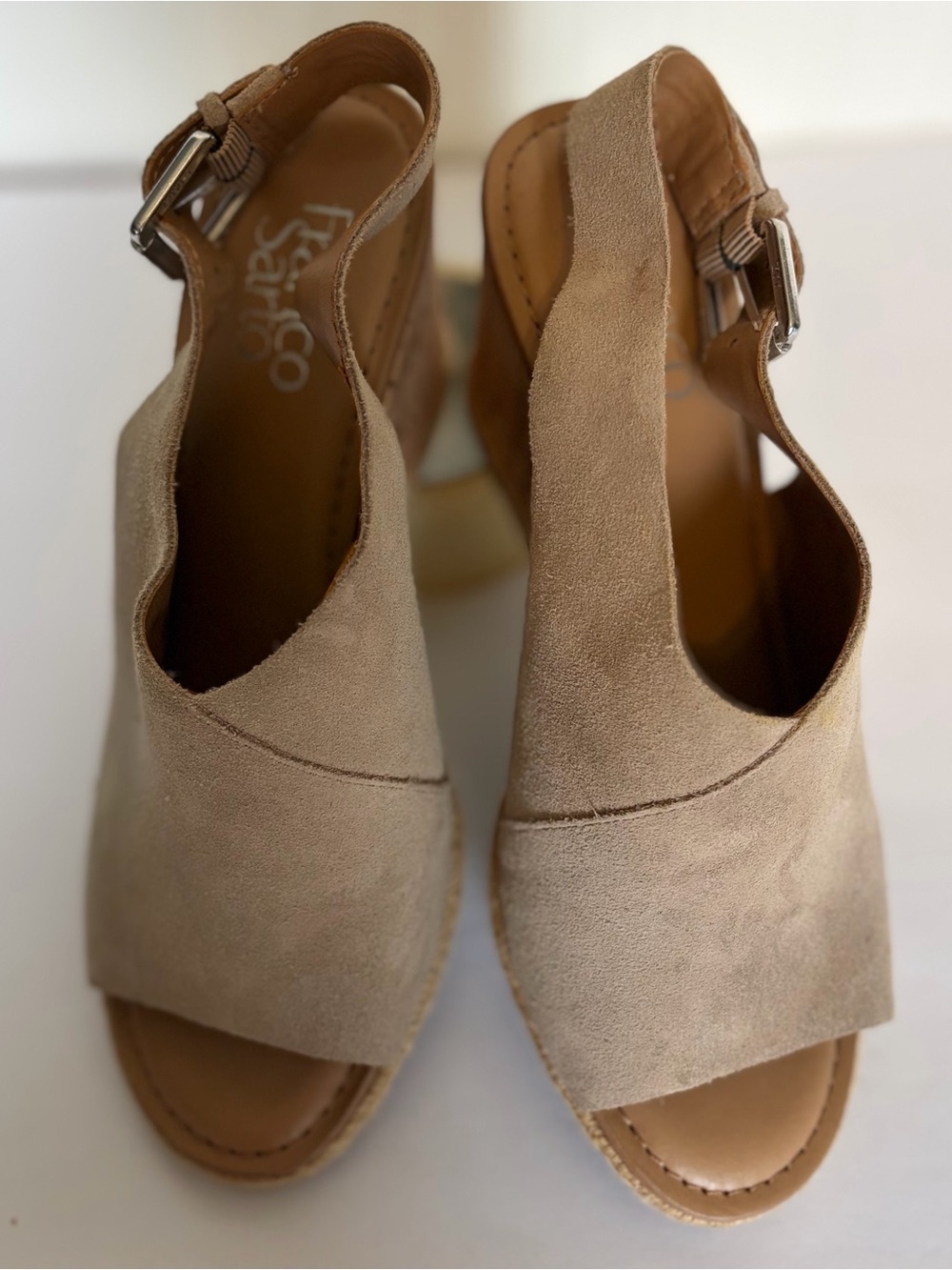 Franco Sarto Women's Taupe Suede Slingback Wedge Sandals